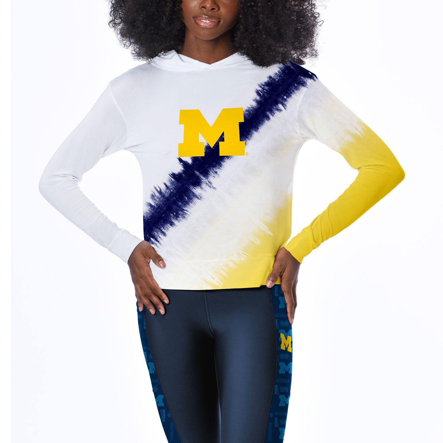 Women's Certo White Michigan Wolverines Tie-Dye Hooded Long Sleeve T-Shirt