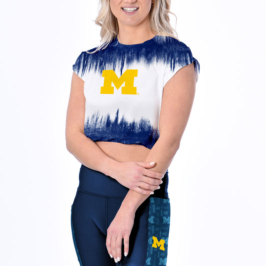 Women's Certo White Michigan Wolverines Tie-Dye Cropped T-Shirt