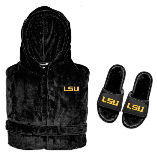 Men's ISlide  Black LSU Tigers  Hooded Phantom Robe & Slide Bundle