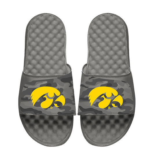 Youth ISlide  Gray Iowa Hawkeyes Camo Slide Sandals