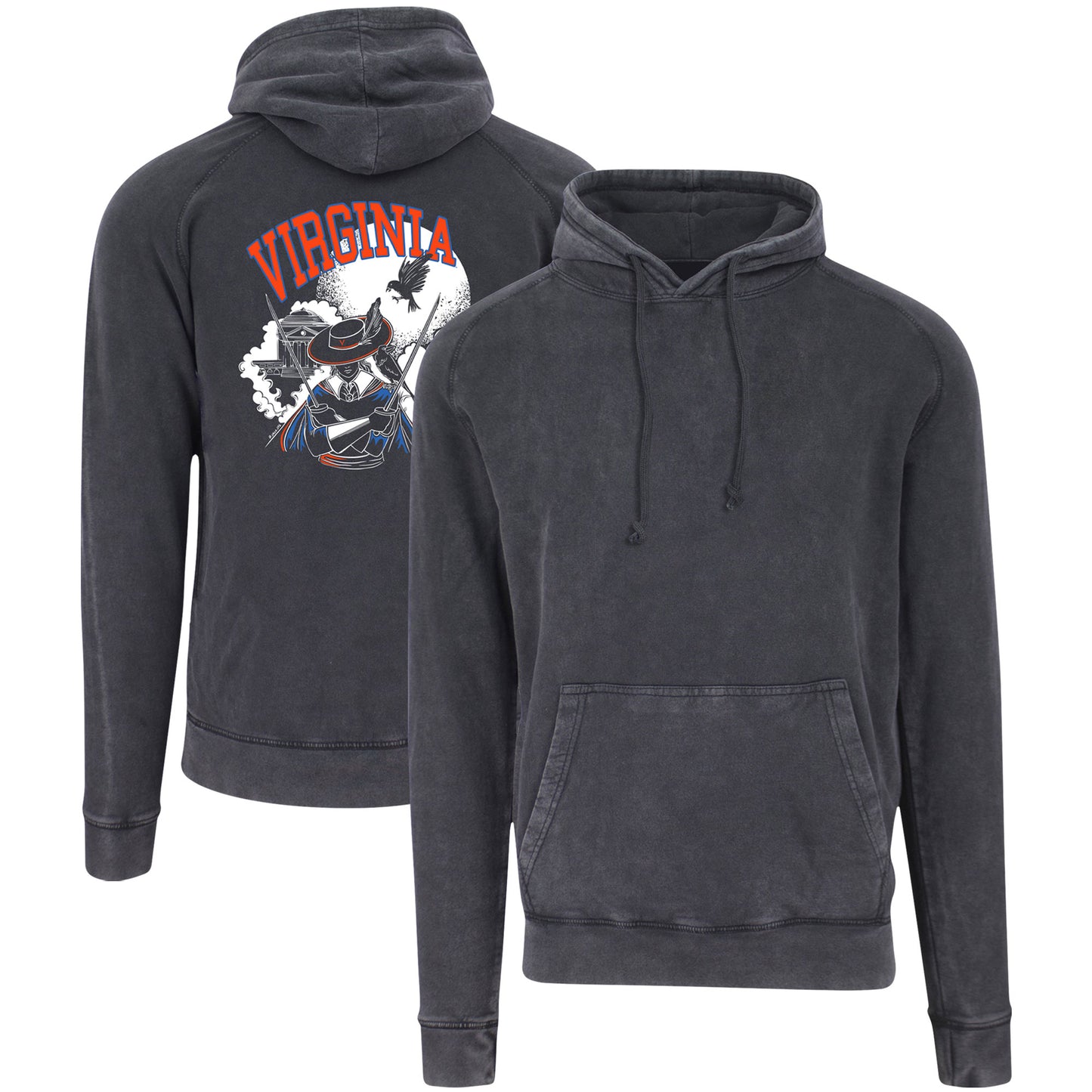 Men's Black Virginia Cavaliers Haunted Campus Cavalier Spooky Hoos Vintage Raglan Pullover Hoodie