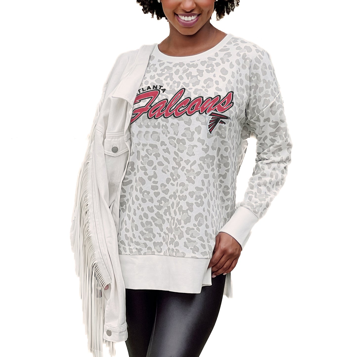 Women's Gameday Couture  White Atlanta Falcons  French Terry Feeling Wild Side-Slit Sweatshirt