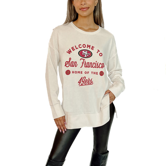 Women's Gameday Couture  White San Francisco 49ers  Offside French Terry Side-Slit Sweatshirt