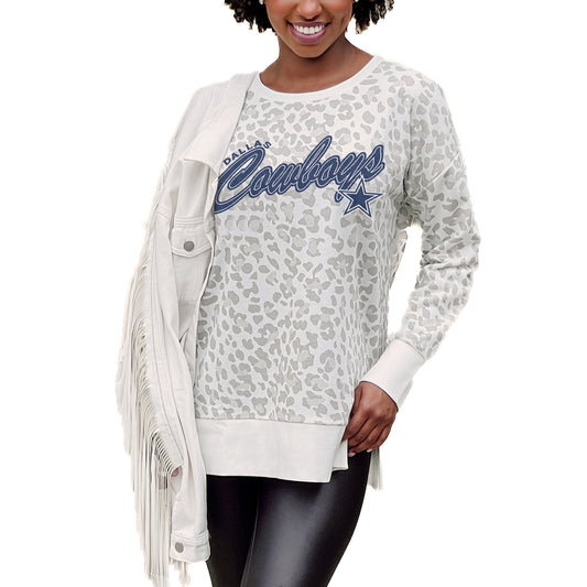 Women's Gameday Couture  White Dallas Cowboys  French Terry Feeling Wild Side-Slit Sweatshirt