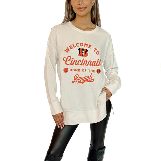 Women's Gameday Couture  White Cincinnati Bengals  Offside French Terry Side-Slit Sweatshirt