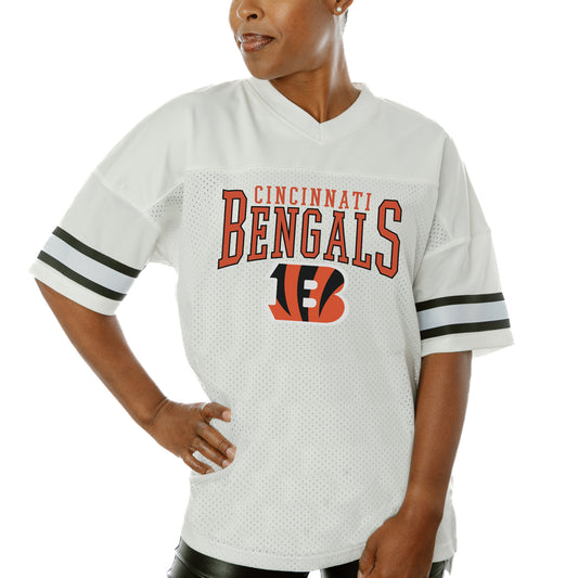 Women's Gameday Couture  White Cincinnati Bengals  Top Recruit Side Slit V-Neck Fashion Jersey