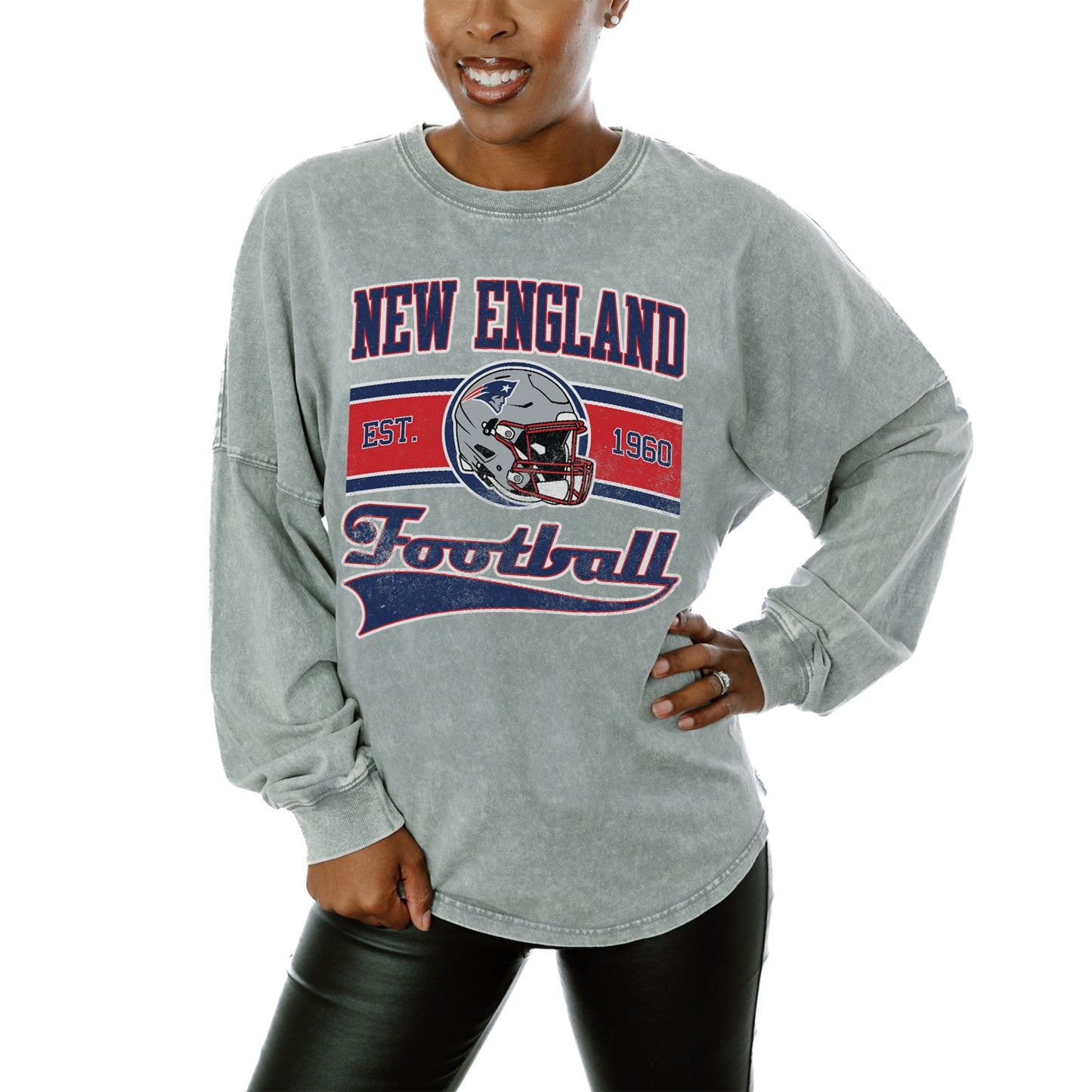 Women's Gameday Couture  Gray New England Patriots  Snow Wash Oversized Long Sleeve T-Shirt