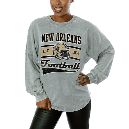 Women's Gameday Couture  Gray New Orleans Saints  Snow Wash Oversized Long Sleeve T-Shirt