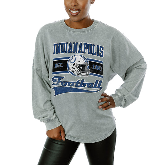 Women's Gameday Couture  Gray Indianapolis Colts  Snow Wash Oversized Long Sleeve T-Shirt