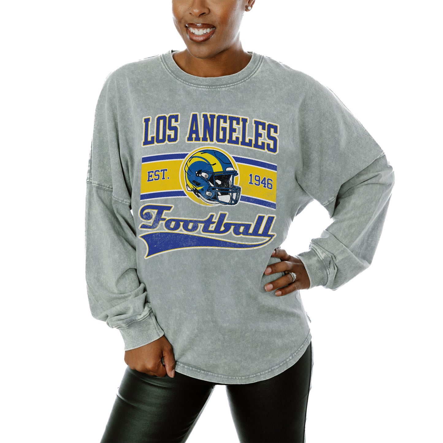 Women's Gameday Couture  Gray Los Angeles Rams  Snow Wash Oversized Long Sleeve T-Shirt