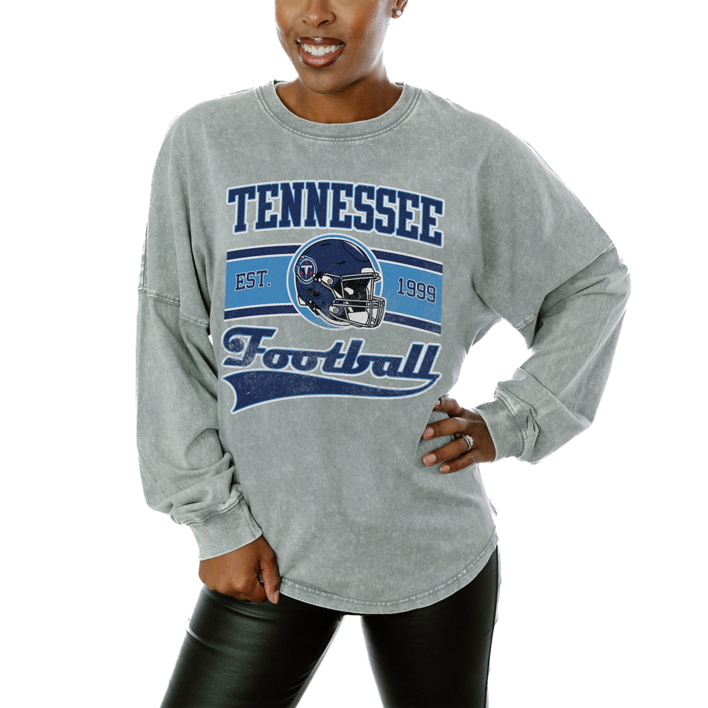 Women's Gameday Couture  Gray Tennessee Titans  Snow Wash Oversized Long Sleeve T-Shirt