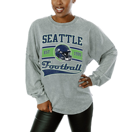 Women's Gameday Couture  Gray Seattle Seahawks  Snow Wash Oversized Long Sleeve T-Shirt