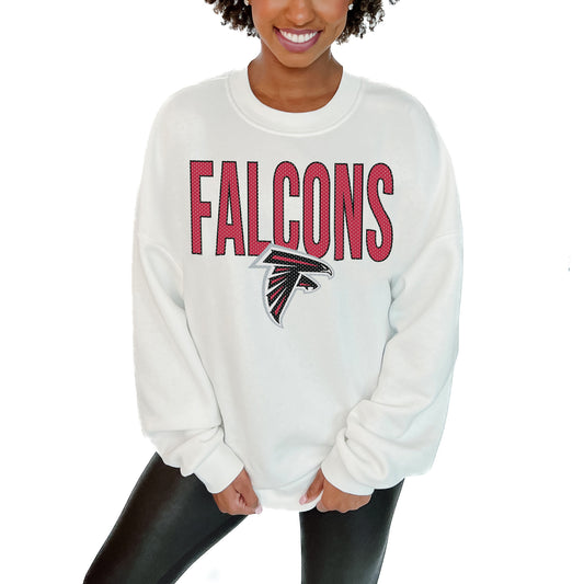 Women's Gameday Couture  White Atlanta Falcons  Just Go With It Oversized Long Sleeve Crewneck Sweatshirt