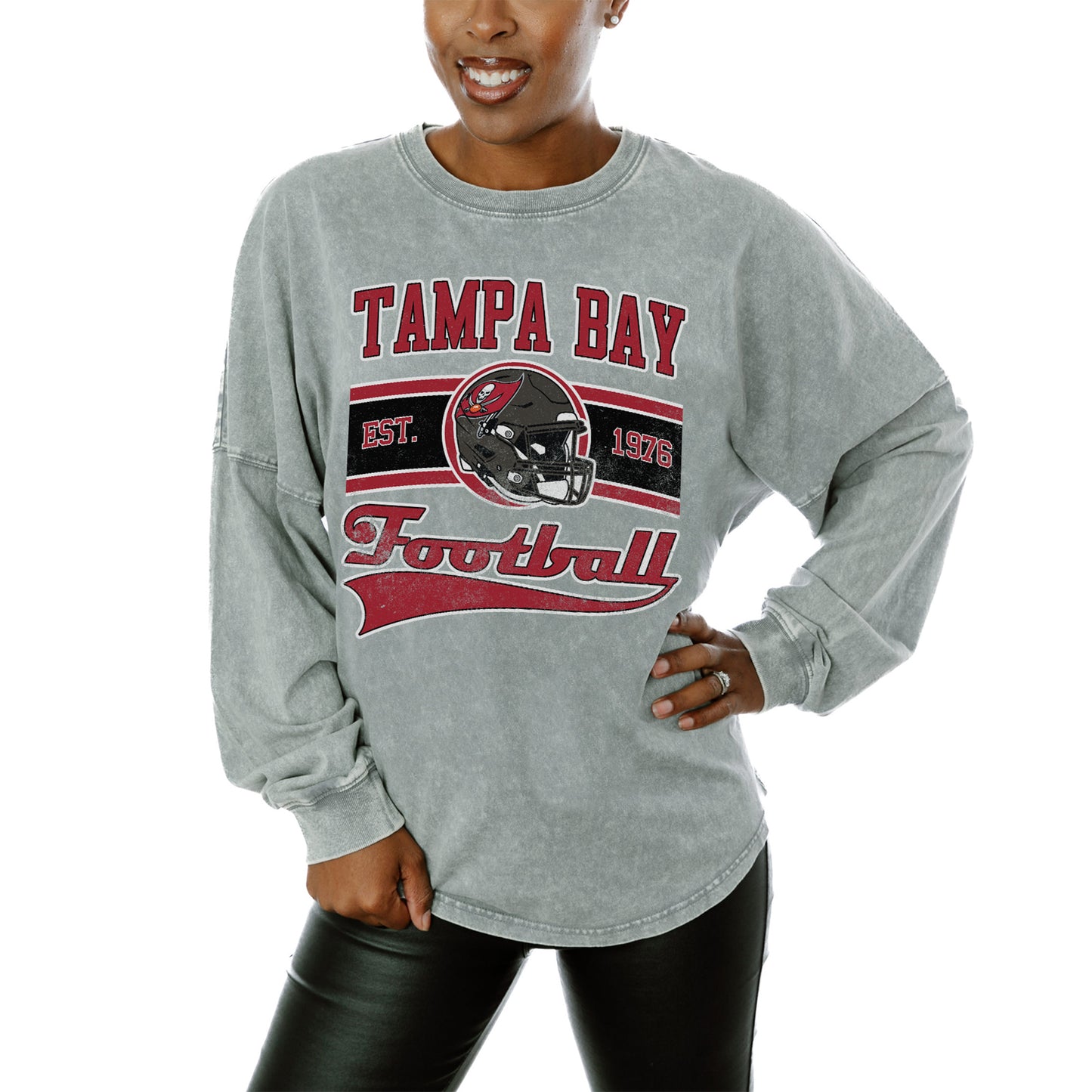 Women's Gameday Couture  Gray Tampa Bay Buccaneers  Snow Wash Oversized Long Sleeve T-Shirt