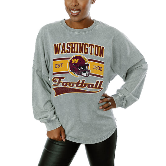 Women's Gameday Couture  Gray Washington Commanders  Snow Wash Oversized Long Sleeve T-Shirt