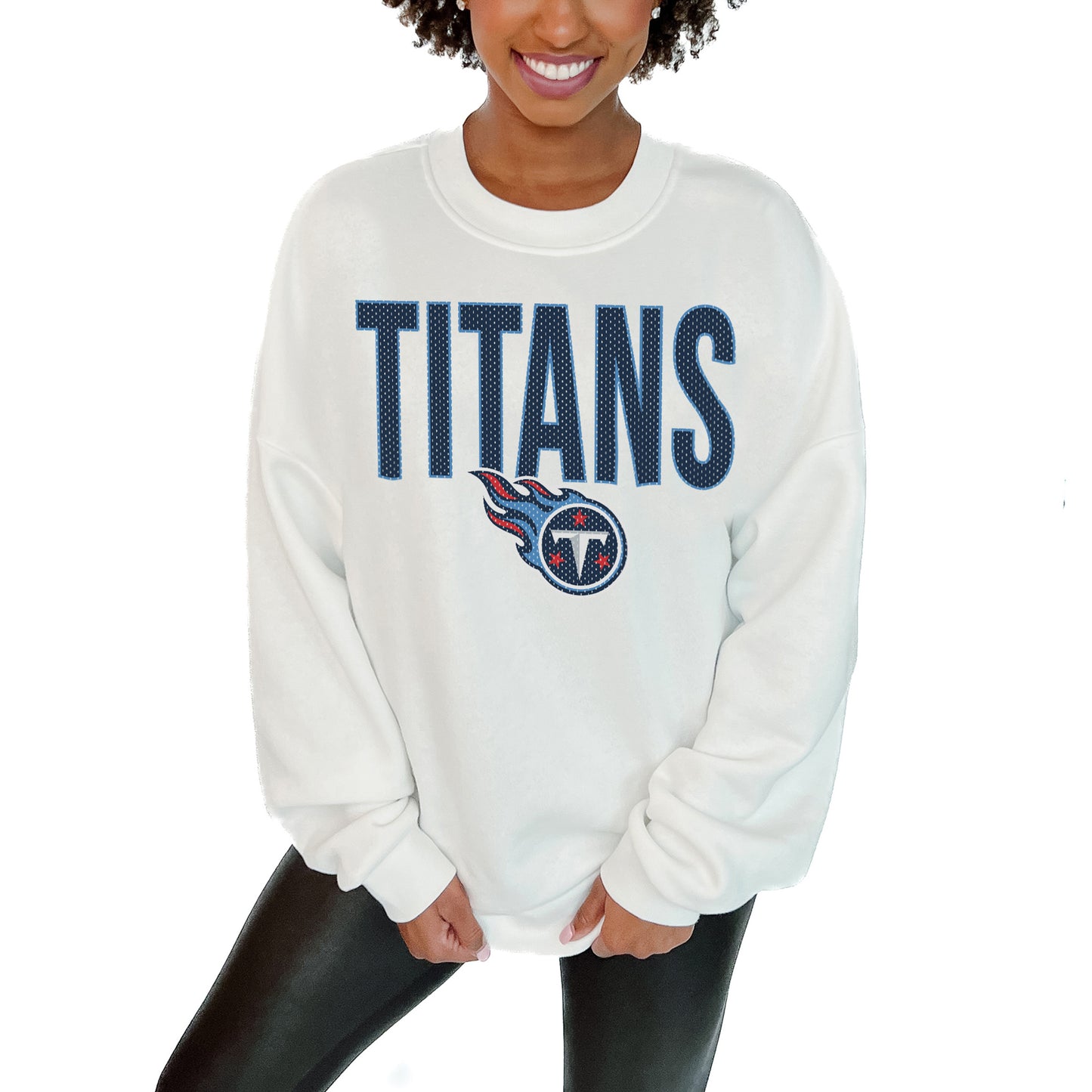 Women's Gameday Couture  White Tennessee Titans  Just Go With It Oversized Long Sleeve Crewneck Sweatshirt