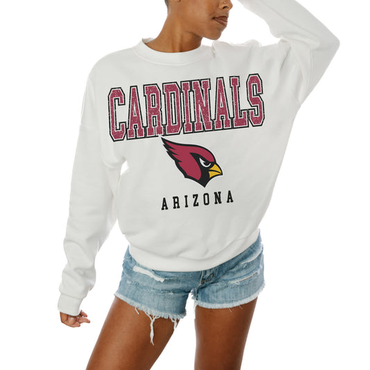 Women's Gameday Couture  White Arizona Cardinals  Sunday Drives Oversized Crewneck Pullover Sweatshirt