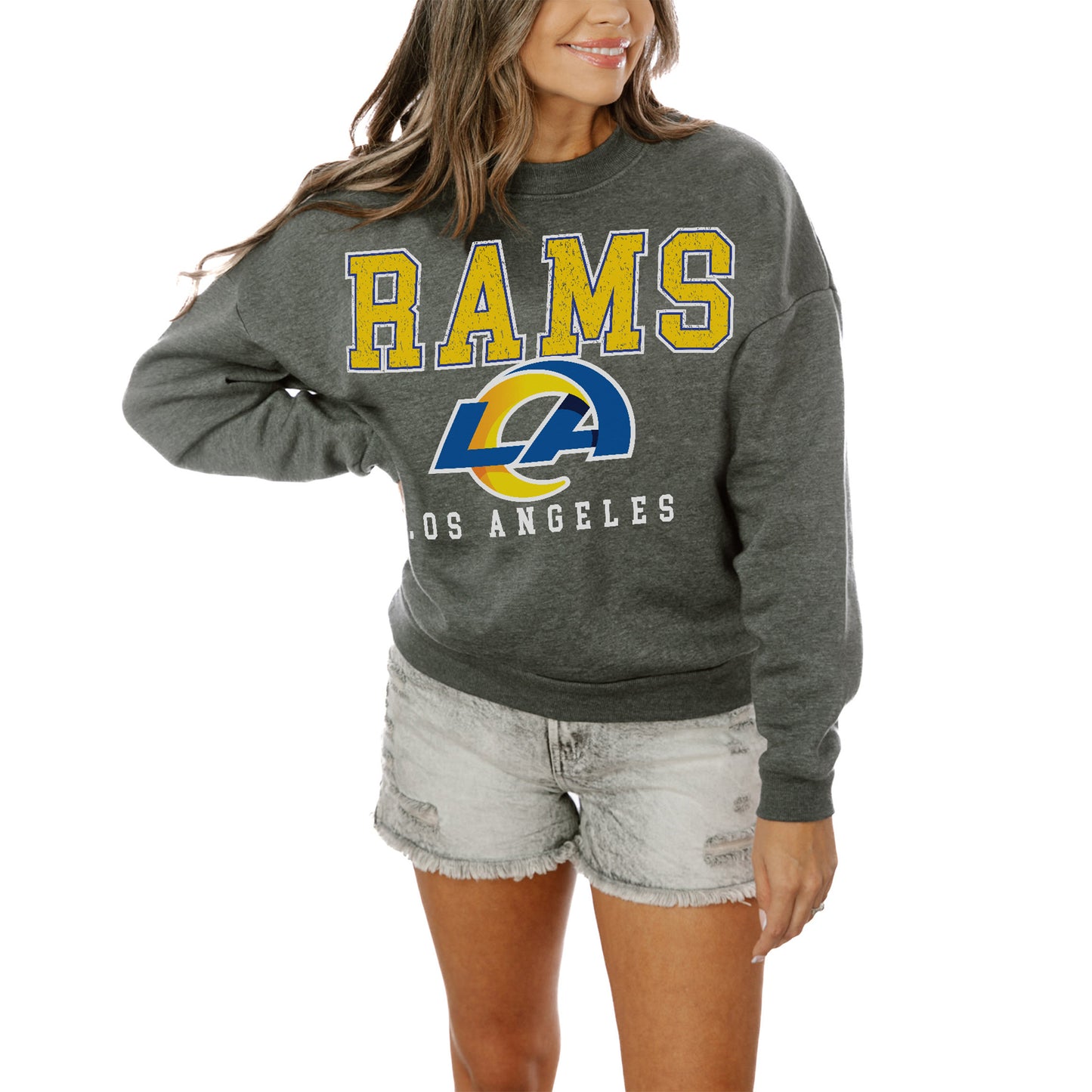 Women's Gameday Couture  Charcoal Los Angeles Rams  Bring The Energy Pullover Sweatshirt