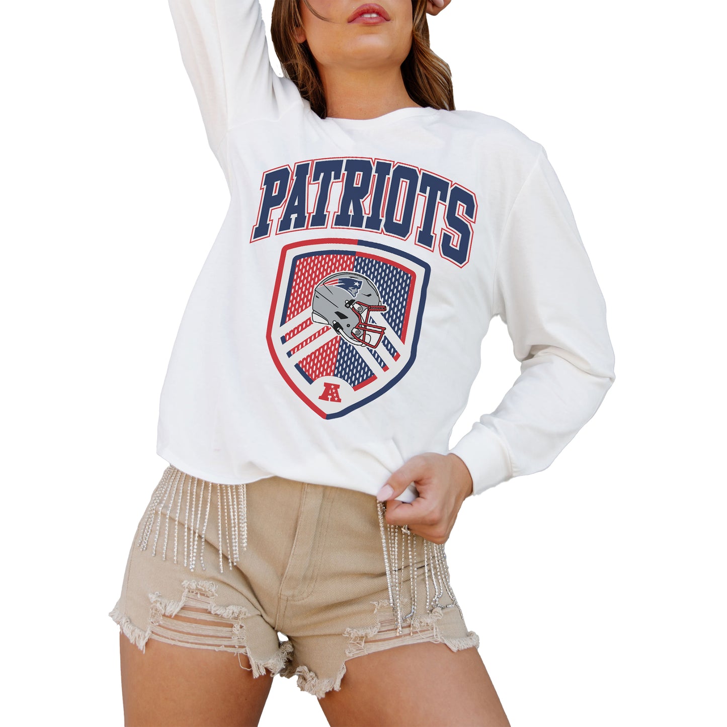 Women's Gameday Couture  White New England Patriots  Pushing The Limit Long Sleeve T-Shirt