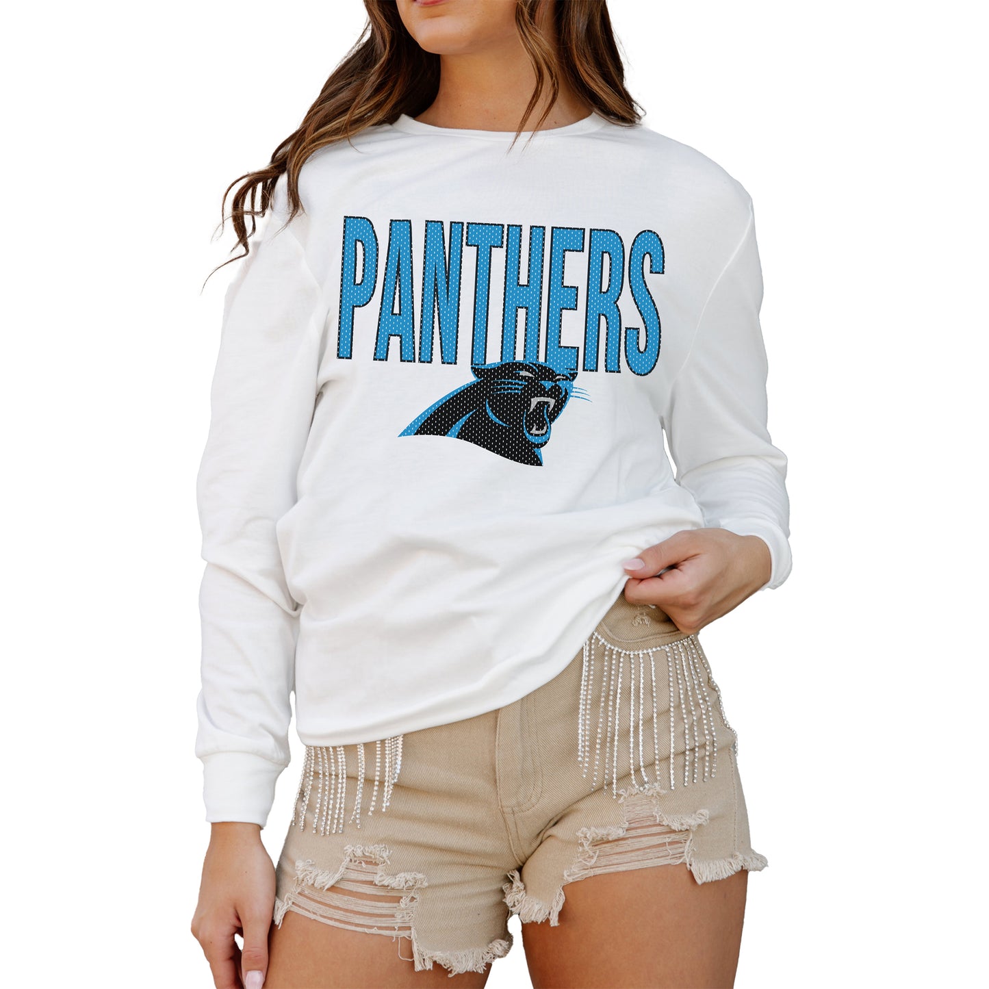 Women's Gameday Couture  White Carolina Panthers  Always Ready Drop Shoulder Long Sleeve T-Shirt