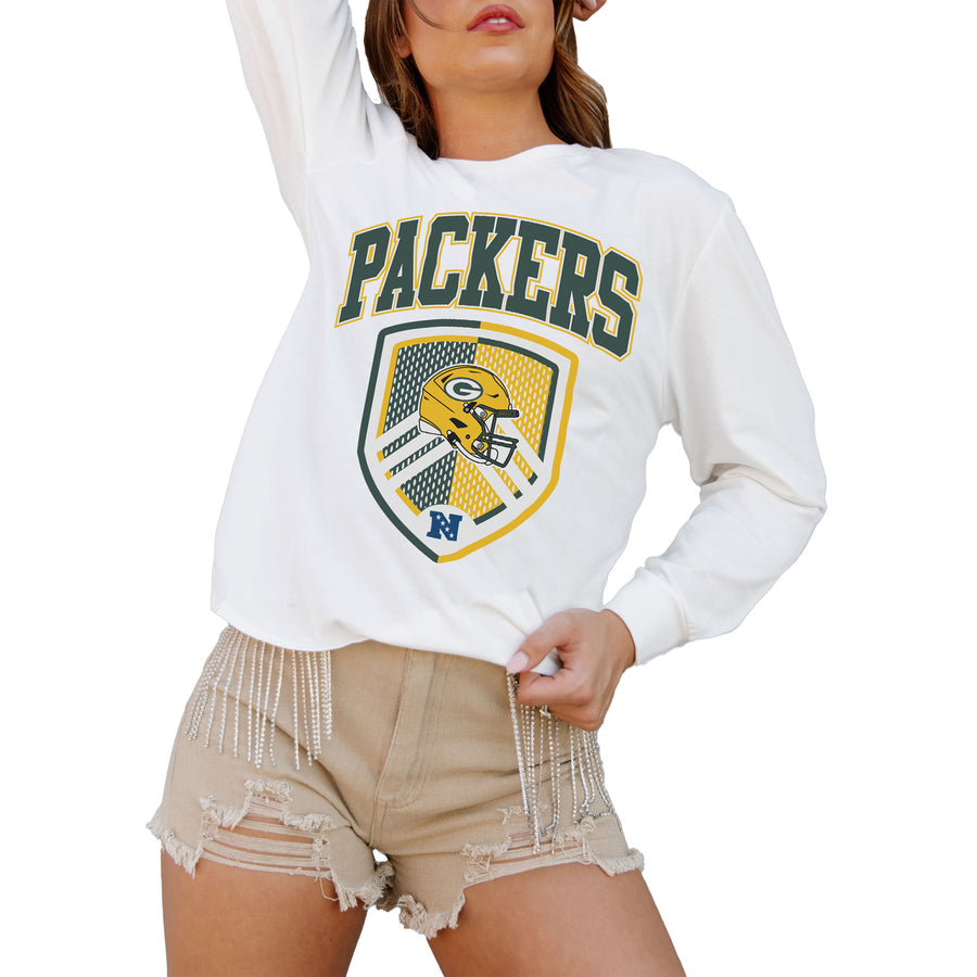 Women's Gameday Couture  White Green Bay Packers  Pushing The Limit Long Sleeve T-Shirt