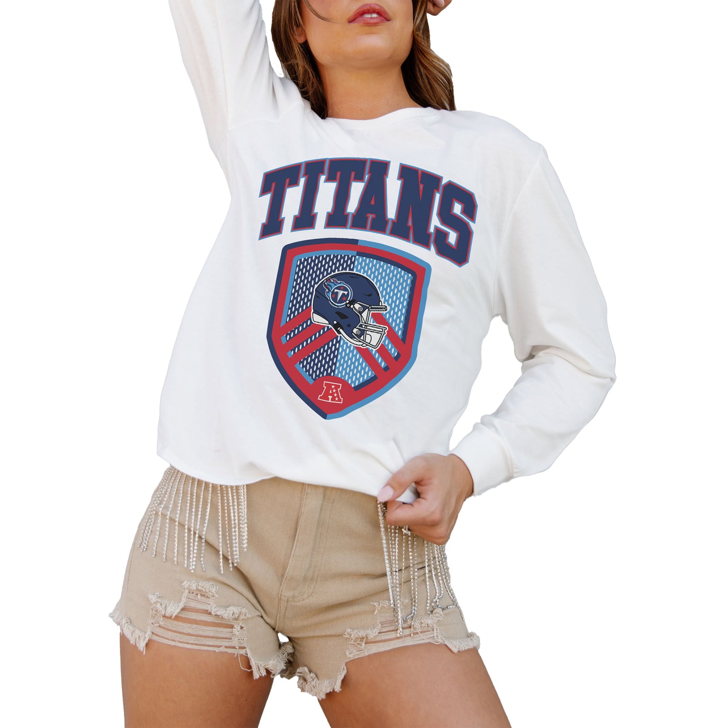 Women's Gameday Couture  White Tennessee Titans  Pushing The Limit Long Sleeve T-Shirt