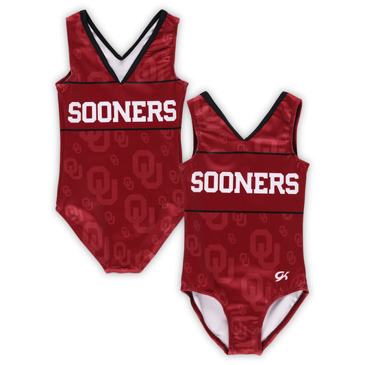 Girls Youth Crimson Oklahoma Sooners Spirit V-Neck Leotard