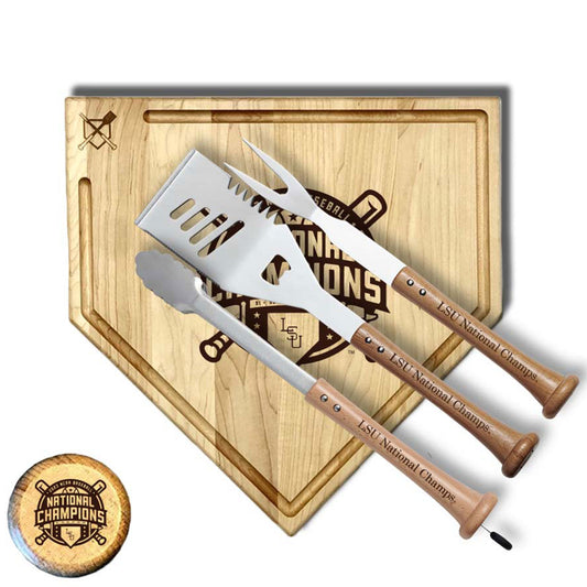Baseball BBQ  LSU Tigers 2023 NCAA Men's Baseball College World Series Champions 17" Trough Silver Slugger Combo Set