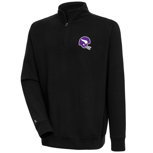 Men's Antigua  Black Minnesota Vikings Victory Quarter-Zip Mock Neck Pullover Top