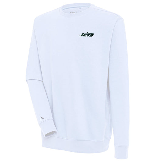 Men's Antigua  White New York Jets Victory Crewneck Pullover Sweatshirt