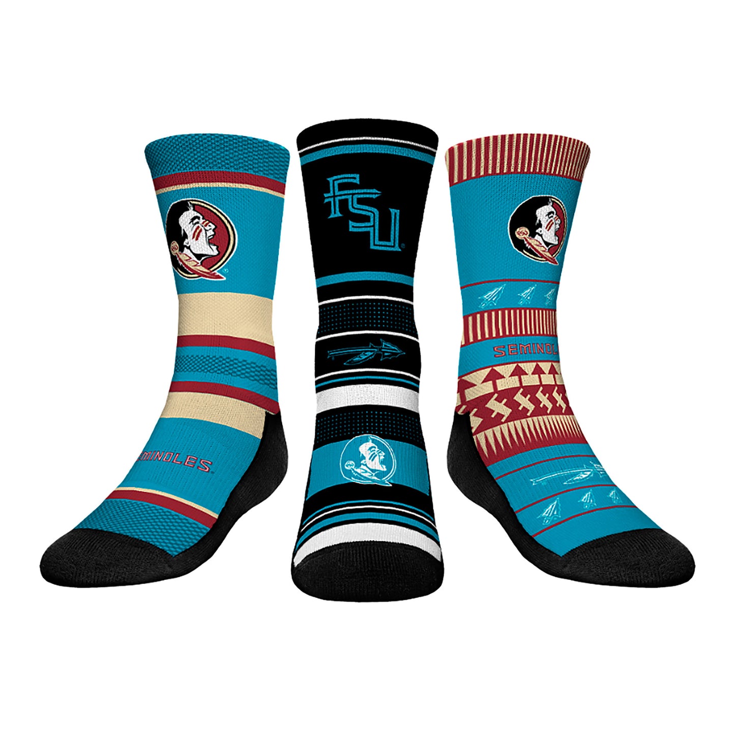 Youth Rock Em Socks Turquoise Florida State Seminoles Heritage Three-Pack Crew Sock Set