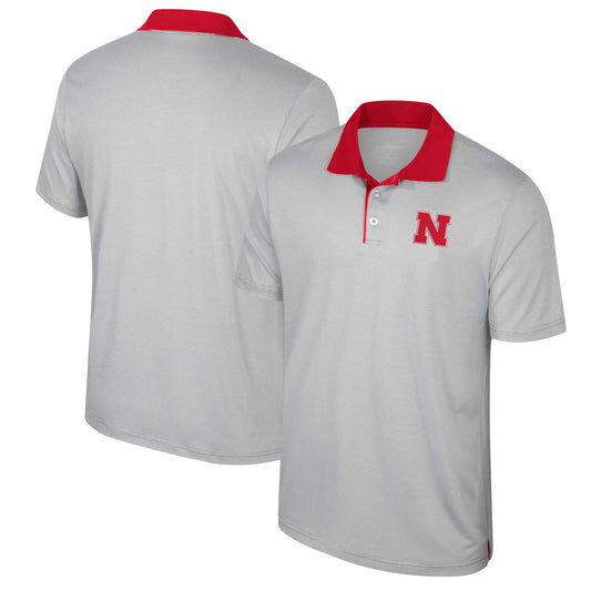 Men's Colosseum Gray Nebraska Huskers Big & Tall Tuck Striped Polo