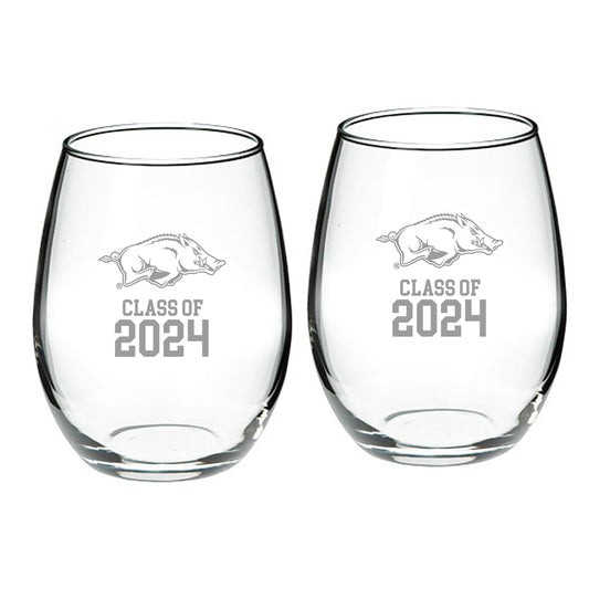 Arkansas Razorbacks Class of 2024 21oz. 2-Piece Stemless Wine Glass Set