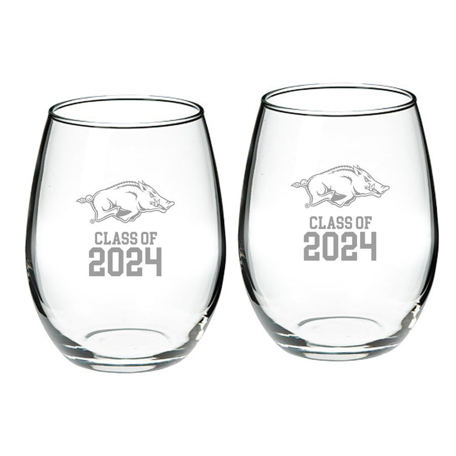 Arkansas Razorbacks Class of 2024 21oz. 2-Piece Stemless Wine Glass Set