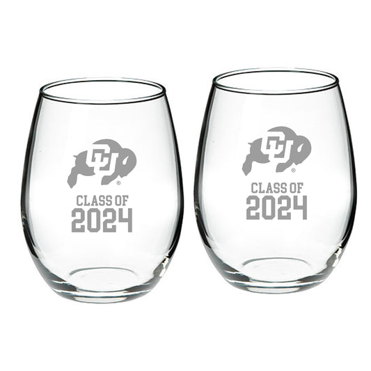 Colorado Buffaloes Class of 2024 21oz. 2-Piece Stemless Wine Glass Set