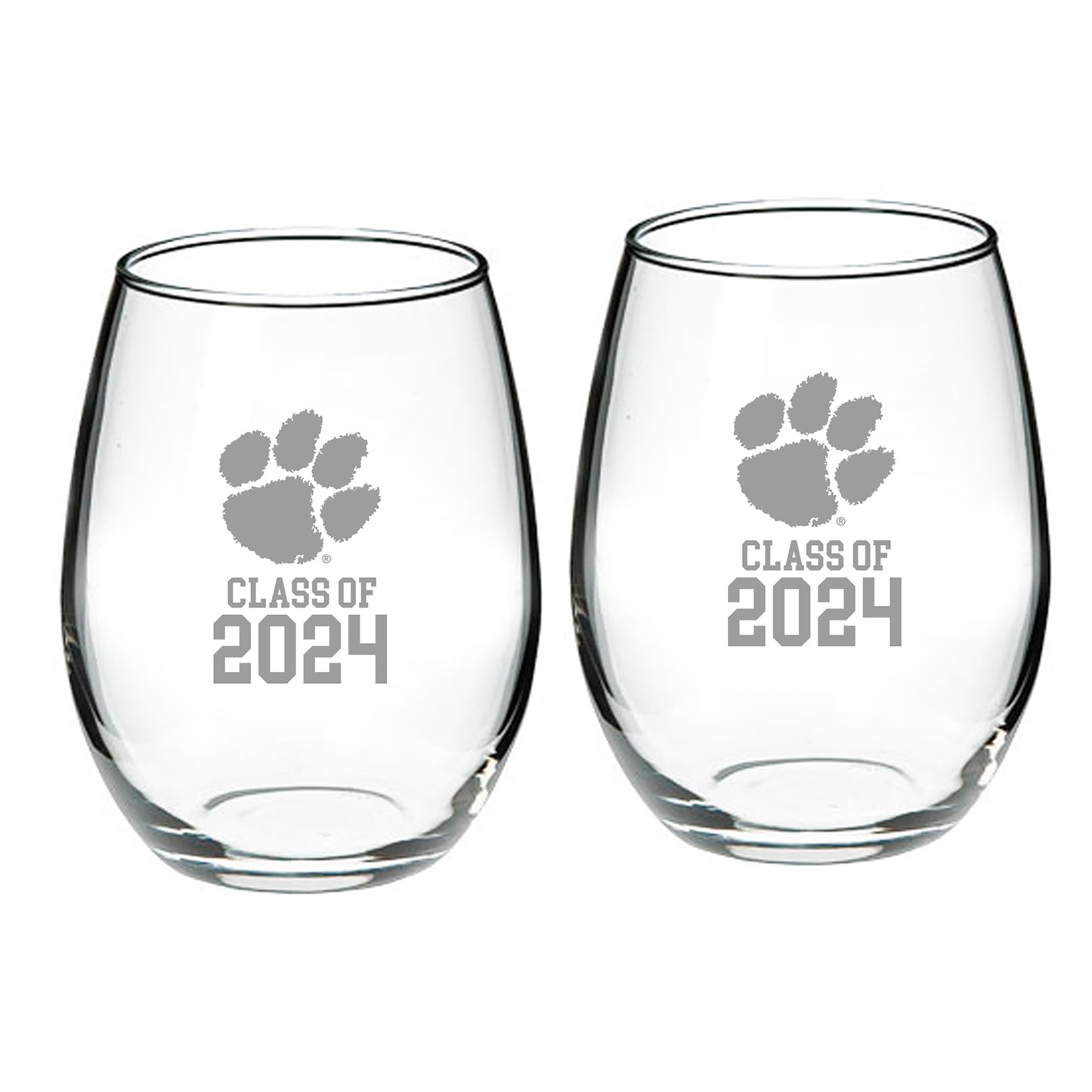 Clemson Tigers Class of 2024 21oz. 2-Piece Stemless Wine Glass Set