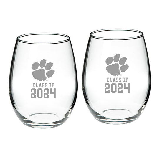 Clemson Tigers Class of 2024 21oz. 2-Piece Stemless Wine Glass Set