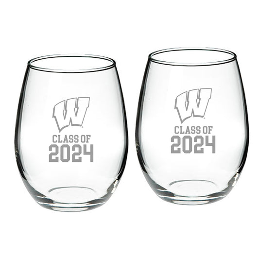 Wisconsin Badgers Class of 2024 21oz. 2-Piece Stemless Wine Glass Set