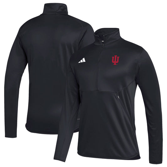 Men's adidas Black Indiana Hoosiers Sideline Stadium Knit Quarter-Zip Pullover Top