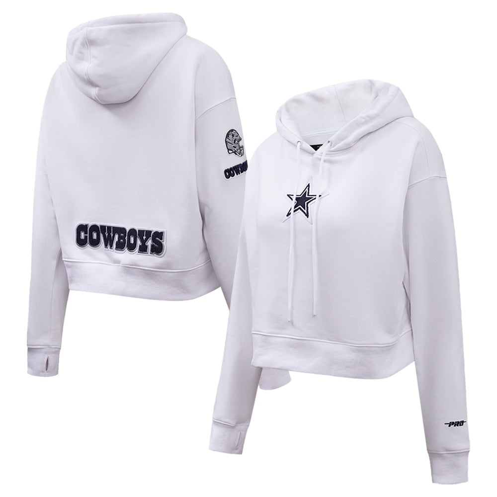 Women's Pro Standard White Dallas Cowboys Cropped Fleece Pullover Hoodie