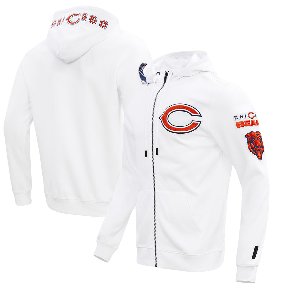 Men's Pro Standard  White Chicago Bears Classic Chenille Double Knit Full-Zip Hoodie