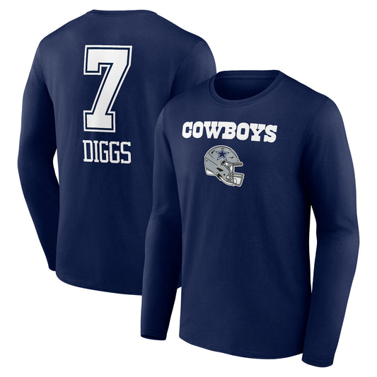 Men's Trevon Diggs Navy Dallas Cowboys Wordmark Player Name & Number Long Sleeve T-Shirt