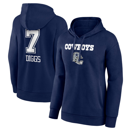 Women's Trevon Diggs Navy Dallas Cowboys Wordmark Player Name & Number Pullover Hoodie