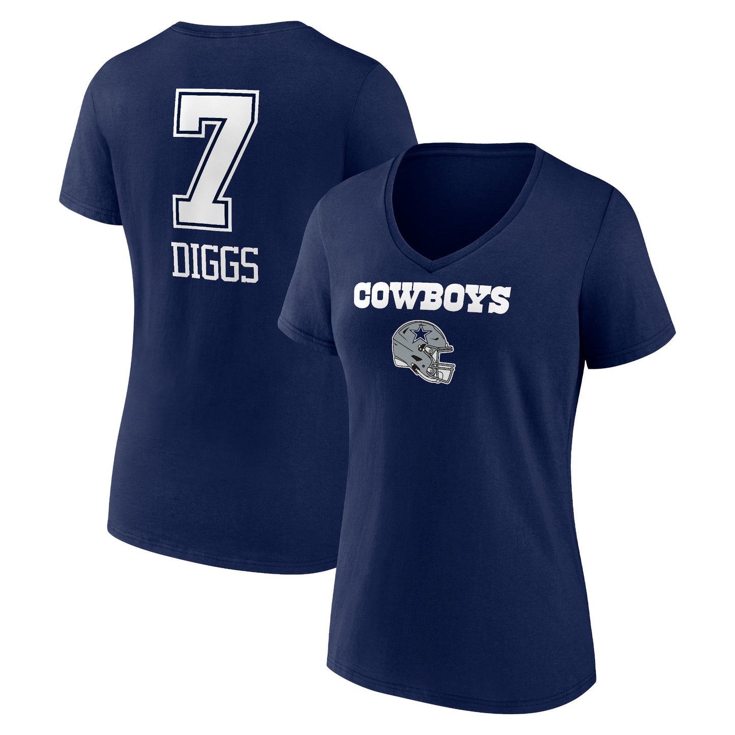 Women's Trevon Diggs Navy Dallas Cowboys Wordmark Player Name & Number V-Neck T-Shirt