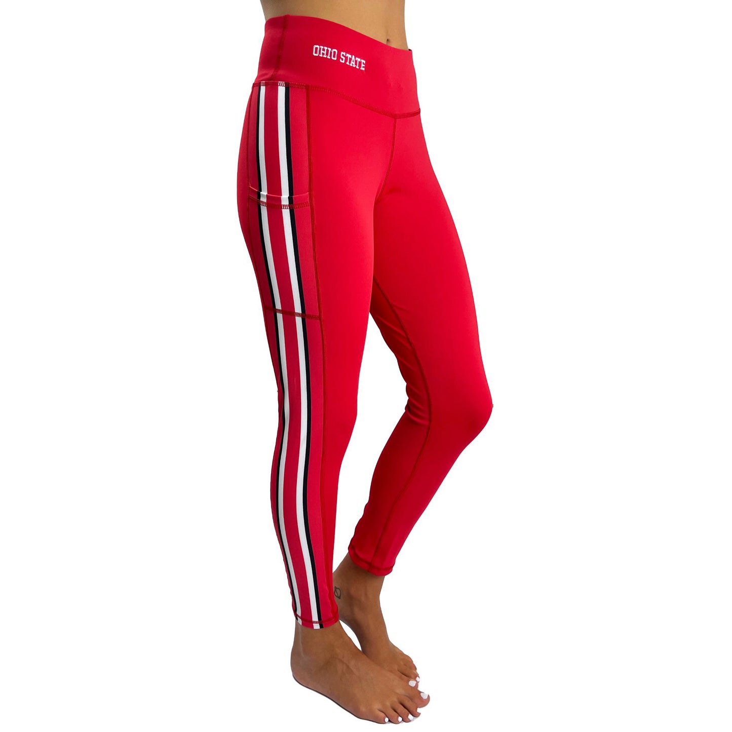 Women's  Scarlet Ohio State Buckeyes Striped High Waisted Leggings