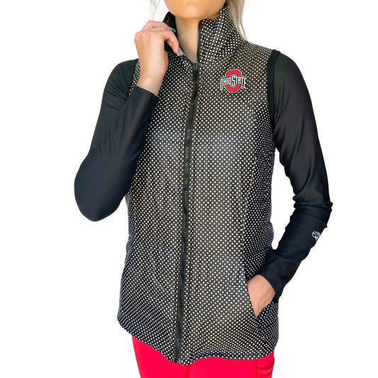 Women's Black Ohio State Buckeyes Reversible Performance Polka Dot Full-Zip Vest