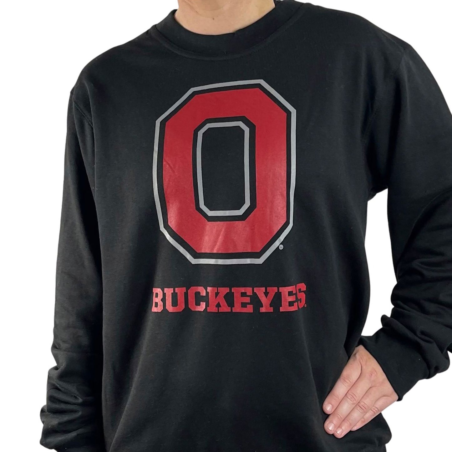 Women's Black Ohio State Buckeyes Block Fleece Pullover Sweatshirt