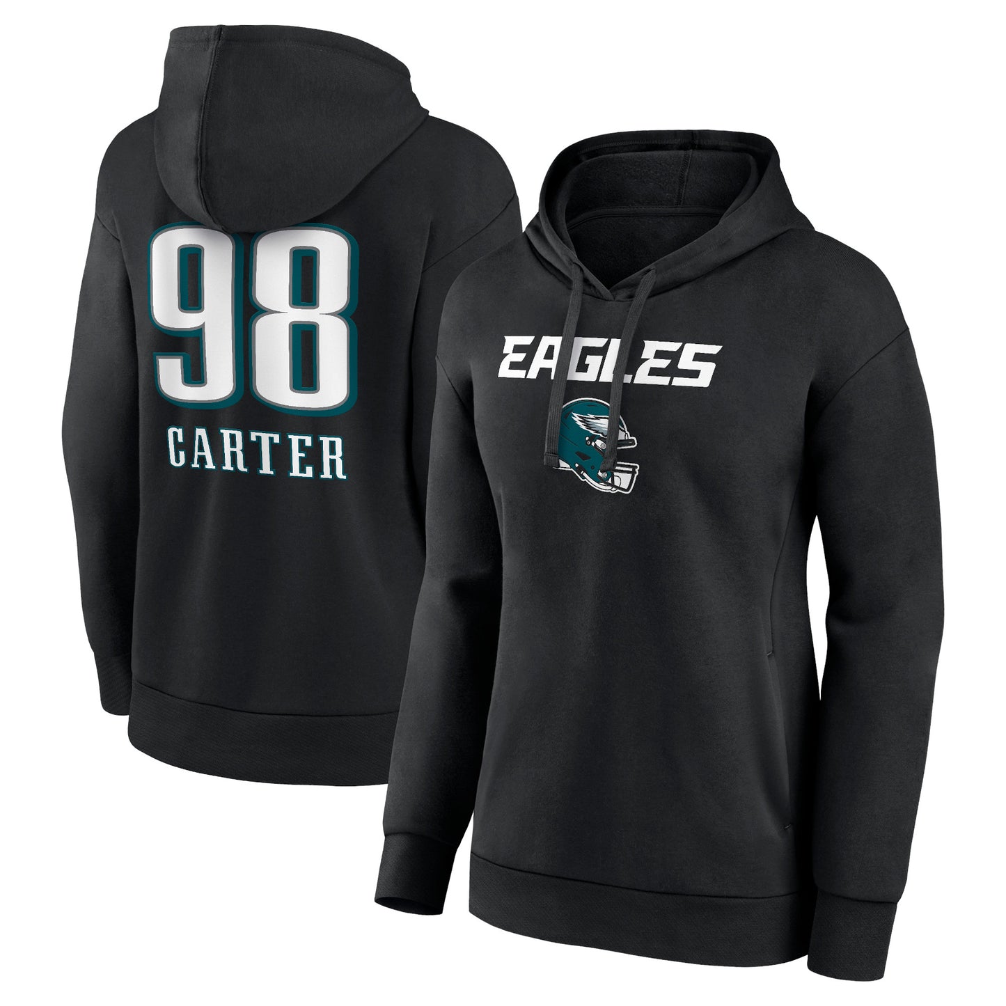 Women's Jalen Carter Black Philadelphia Eagles Wordmark Player Name & Number Pullover Hoodie