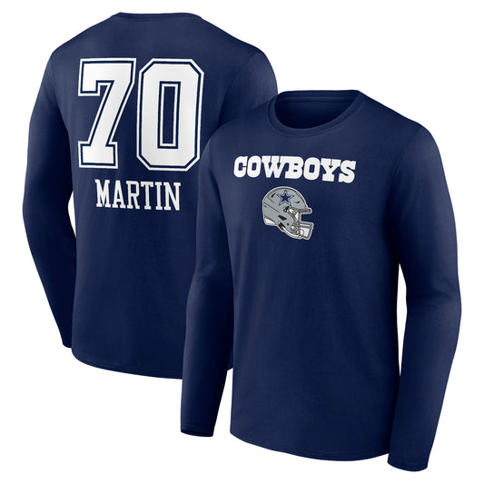 Men's Zack Martin Navy Dallas Cowboys Wordmark Player Name & Number Long Sleeve T-Shirt