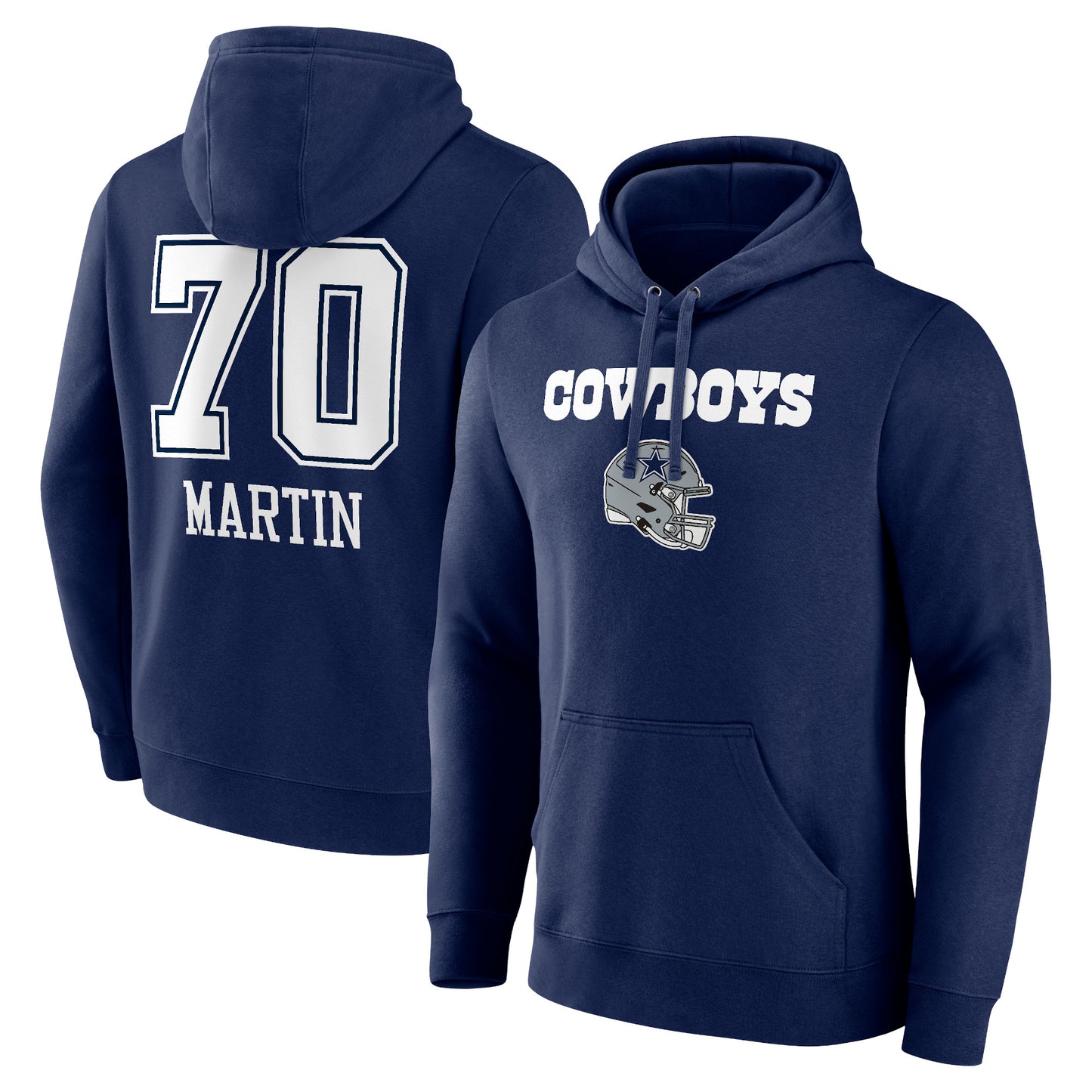 Men's Zack Martin Navy Dallas Cowboys Wordmark Player Name & Number Pullover Hoodie